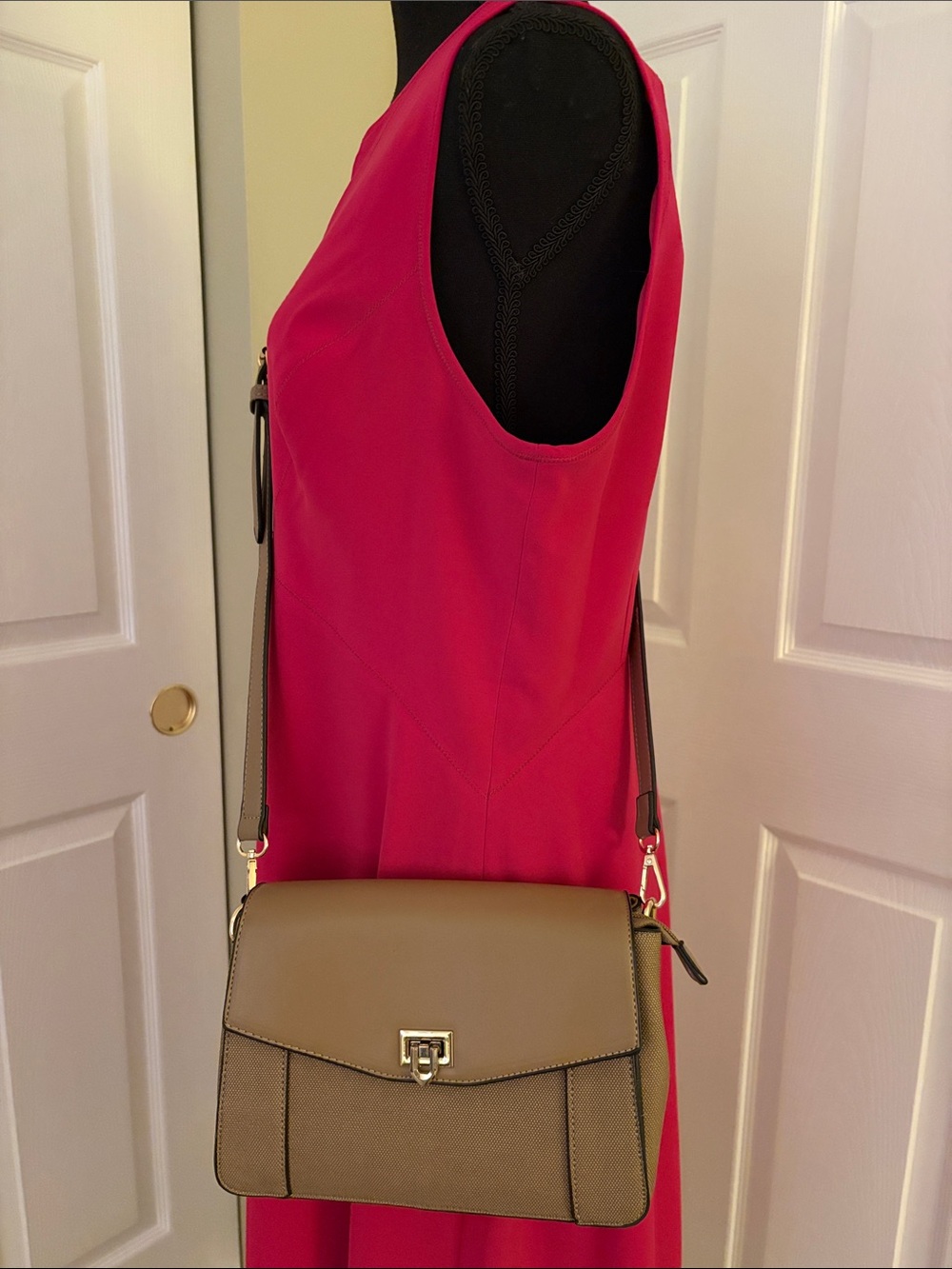 Women’s Tan Faux Leather Crossbody Bag  with flip closure and outer zip pocket